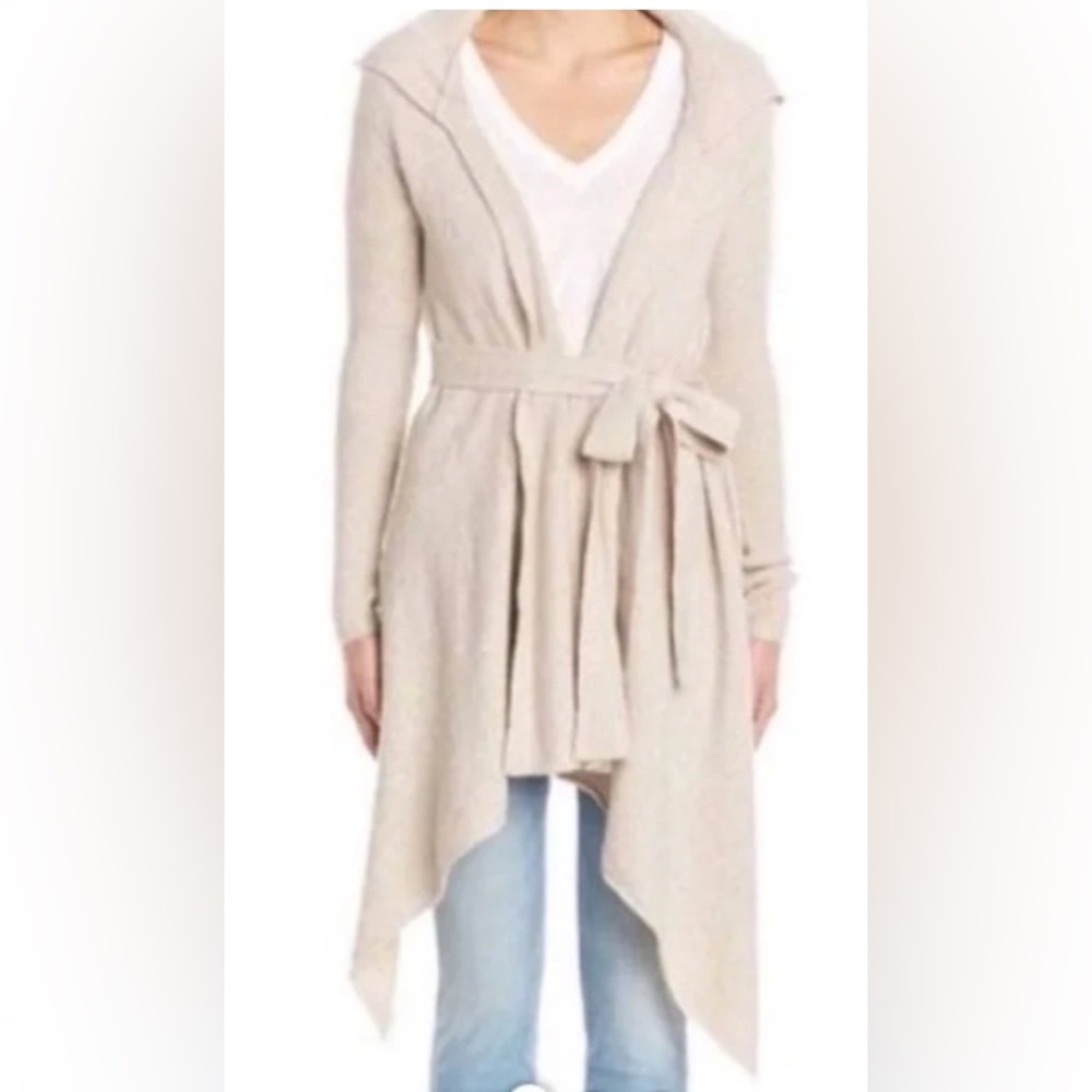 Free People cream asymmetric draped hooded cardigan